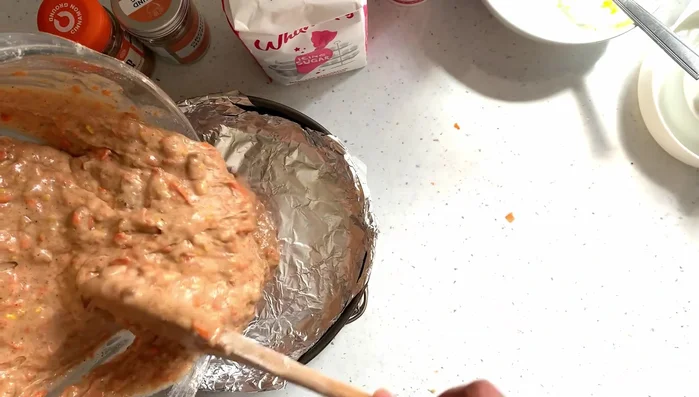 Transfer batter to a prepared baking pan.
