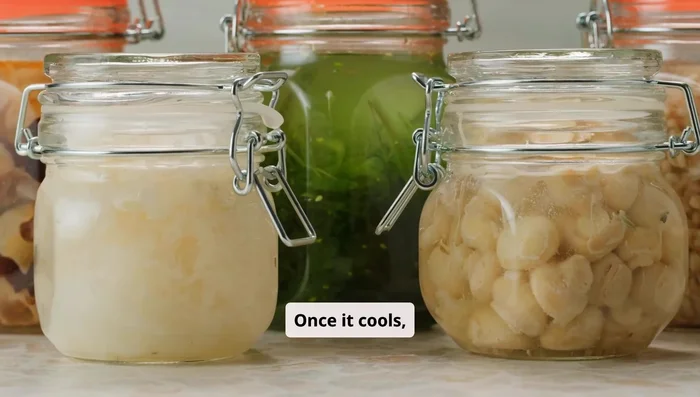 Once cool, strain the mixture using cheesecloth into a clean glass jar.