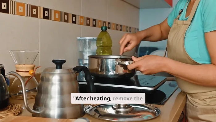Cool and strain: After heating, remove the saucepan from the stove and let the oil cool completely. Once cooled, strain the oil using a fine mesh strainer or cheesecloth into your clean glass jar.