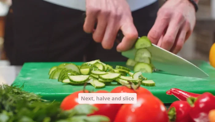 Slice one cucumber (peeled or unpeeled).