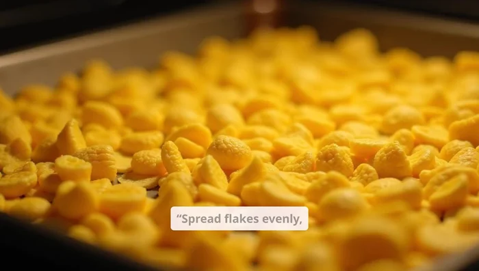 Spread flakes evenly on the baking sheet. Return to the oven and bake for 40-45 minutes, or until toasted and golden brown and crispy.